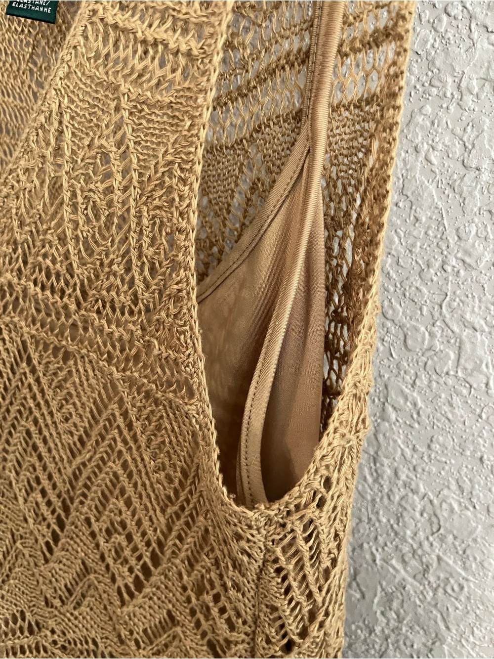 Lauren Ralph Lauren Linen Crochet Fringe Lined Midi Dress Tan Medium - Picture 9 of 13